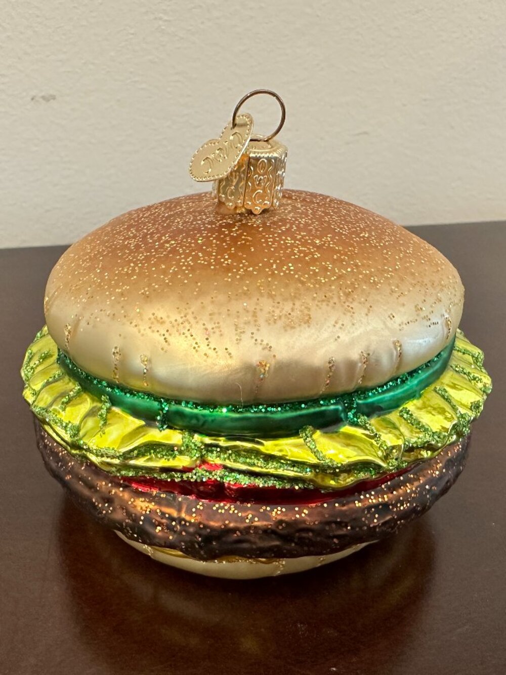 Cheeseburger Blown Glass Ornament Old World Christmas 32065 Holiday Hamburger 3"